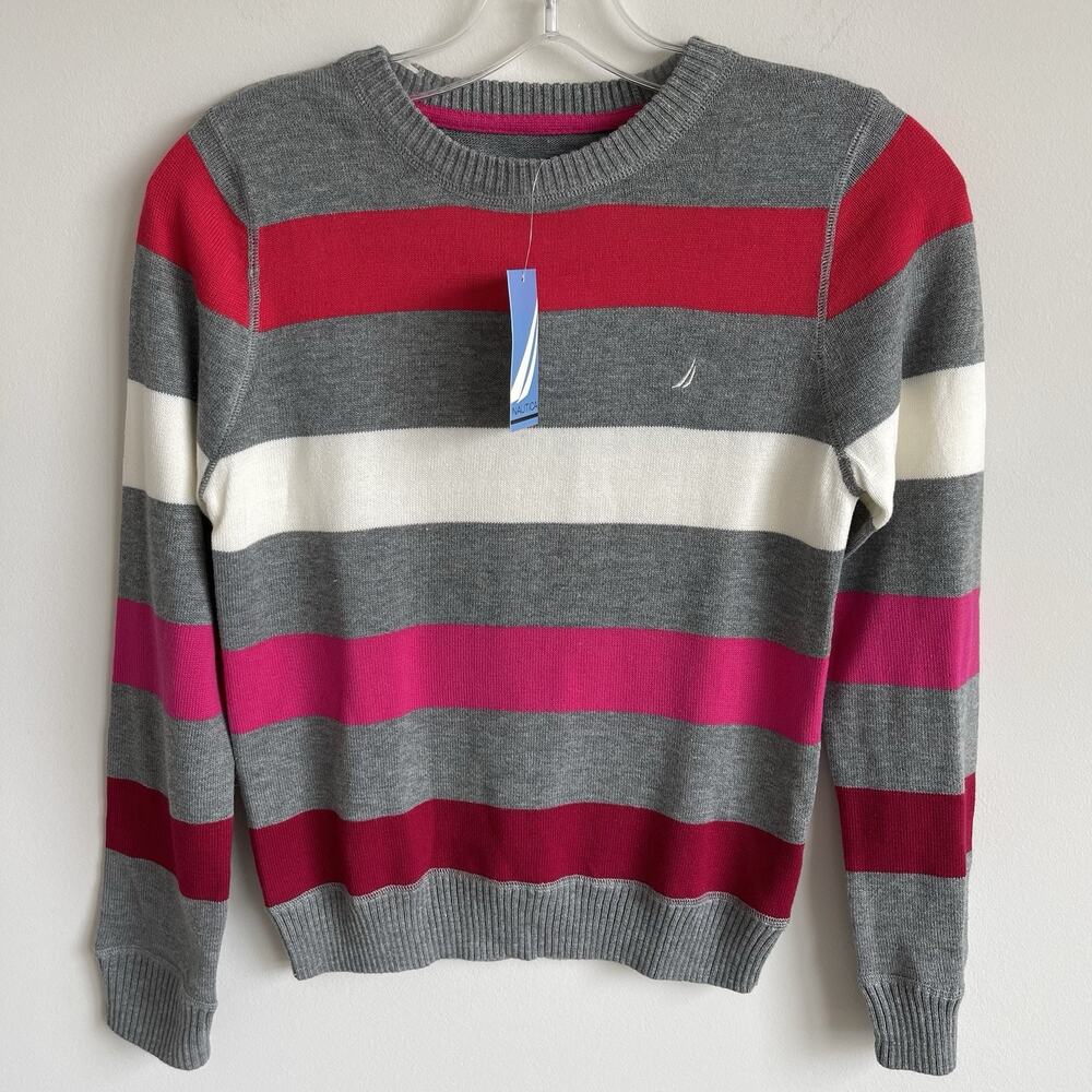 NWT Nautica Girl's M 10/12 Crew Neck Lightweight Sweater Striped Preppy